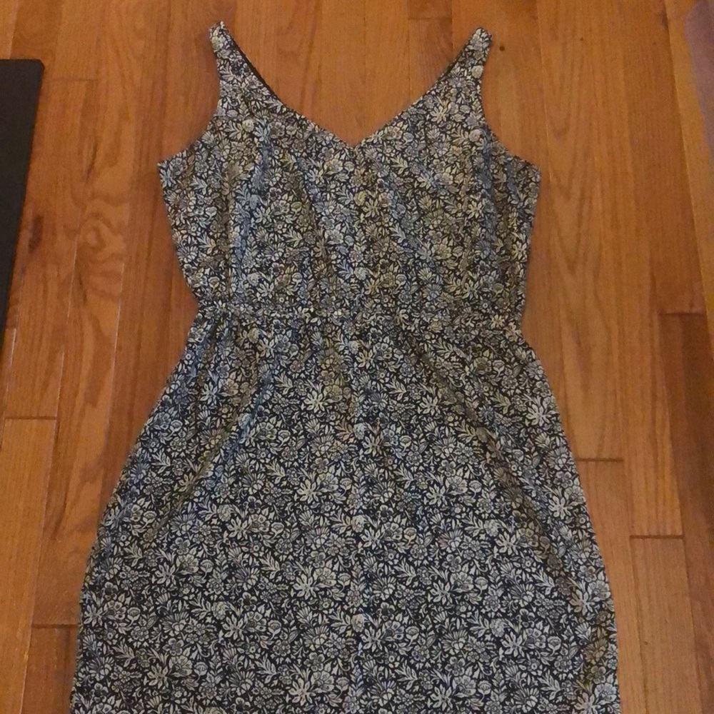 Loft Black & Cream Floral Dress With Elastic Waist